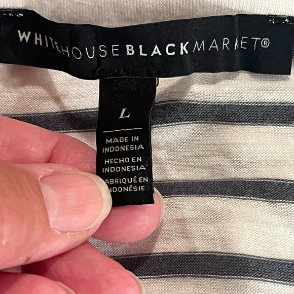 White House Black market tee shirt size  L gray and white stripes - Picture 3 of 10